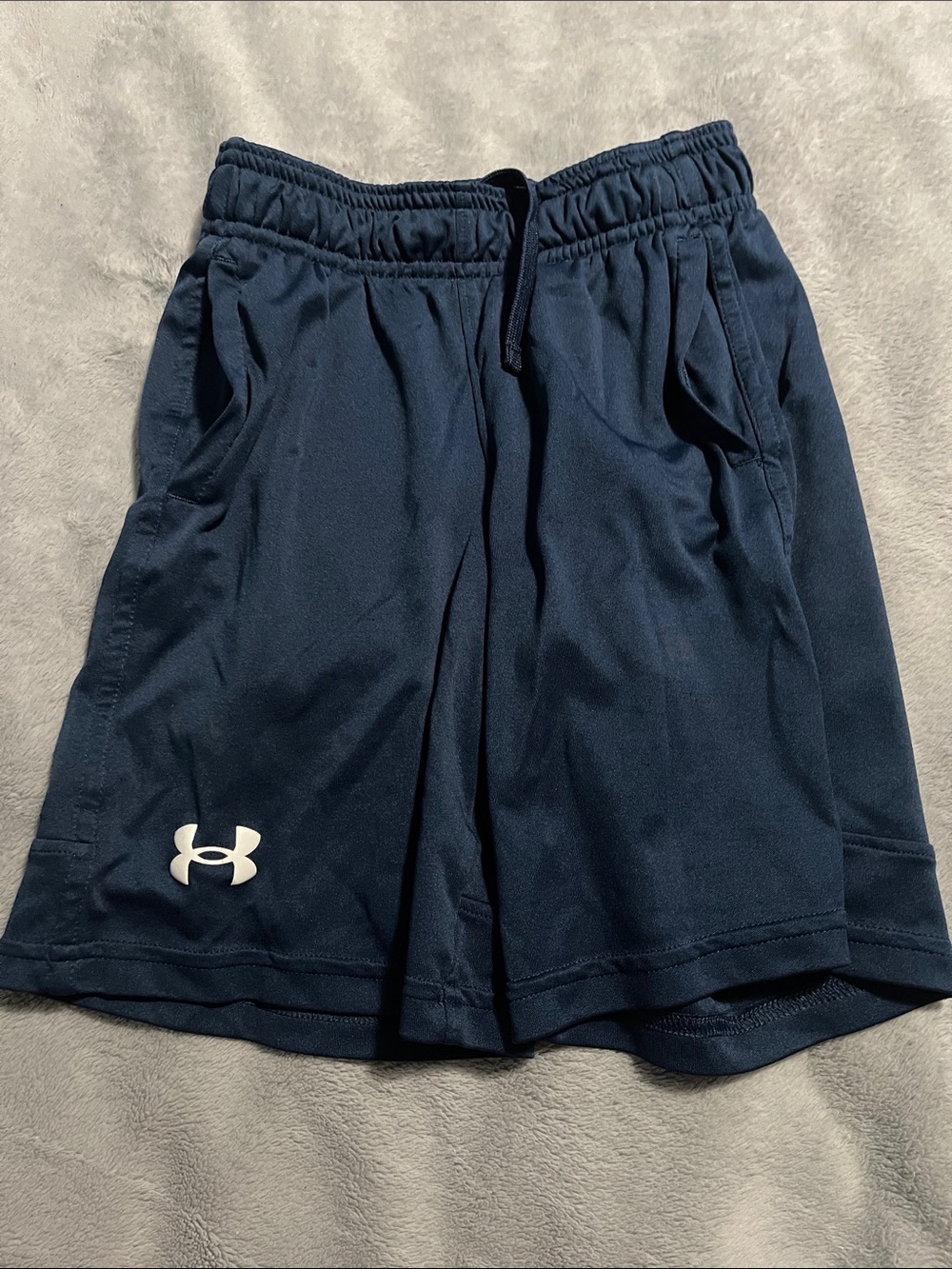 Under Armour Dark Navy Athletic Shorts with White Logo